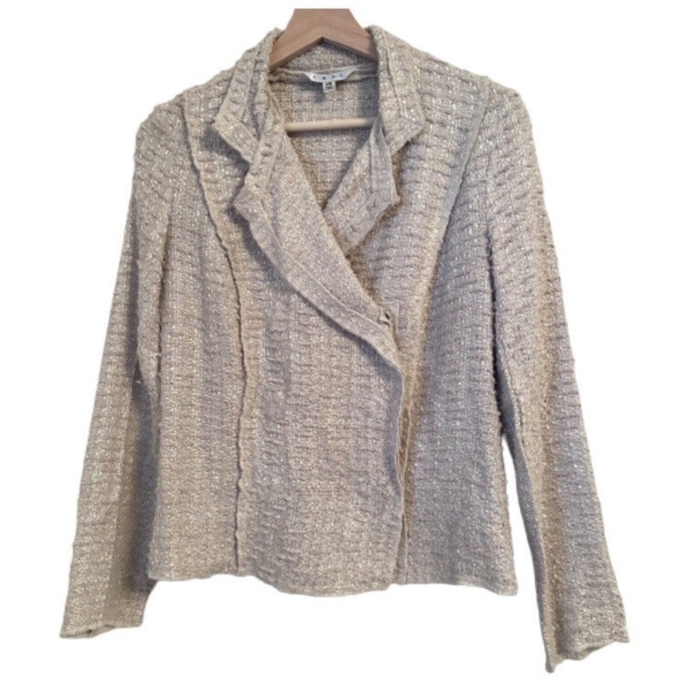Cabi Jacket Moto Womens Cream Crop Blazer Boulce Tweed Textured Career Fall XS